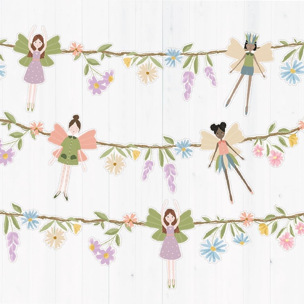 Fairy Party Banner Garden Fairy Garland Enchanted Flower Hanging Fairies Deco...