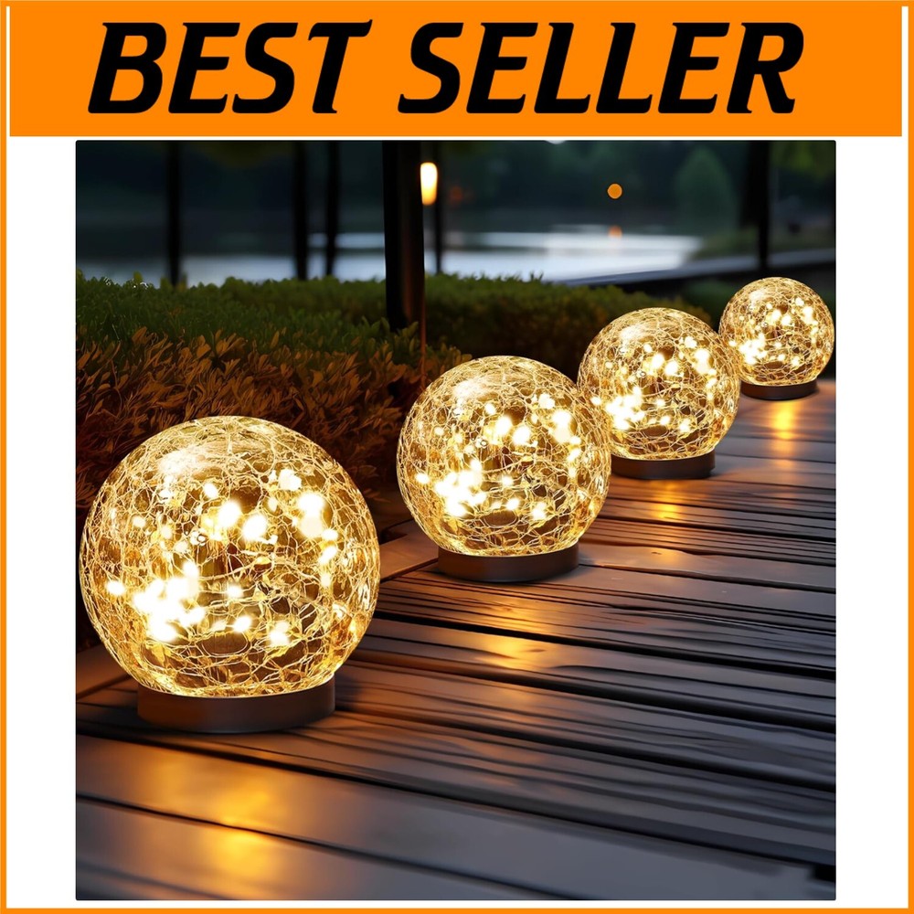 Solar-Powered Cracked Glass Ball Lights for Ambient Outdoor Patio Lighting