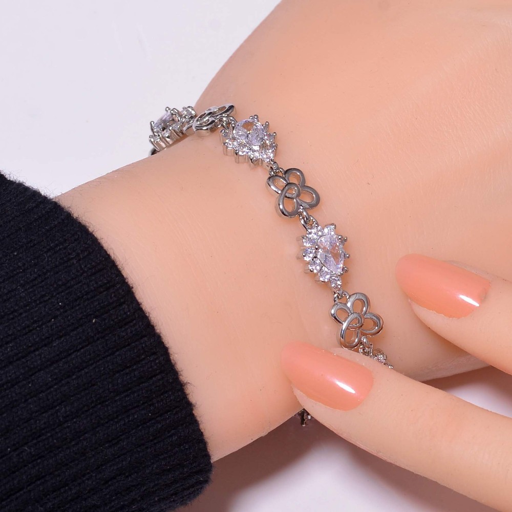 White Topaz & Cubic Zirconia 925 Sterling Silver Tennis Bracelet 7.99