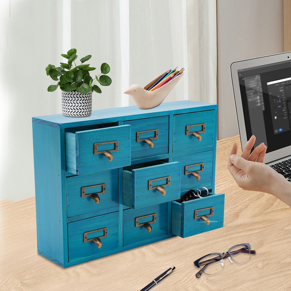 9-Drawer Wooden Apothecary Cabinet for Desk Organizer & Herb Storage