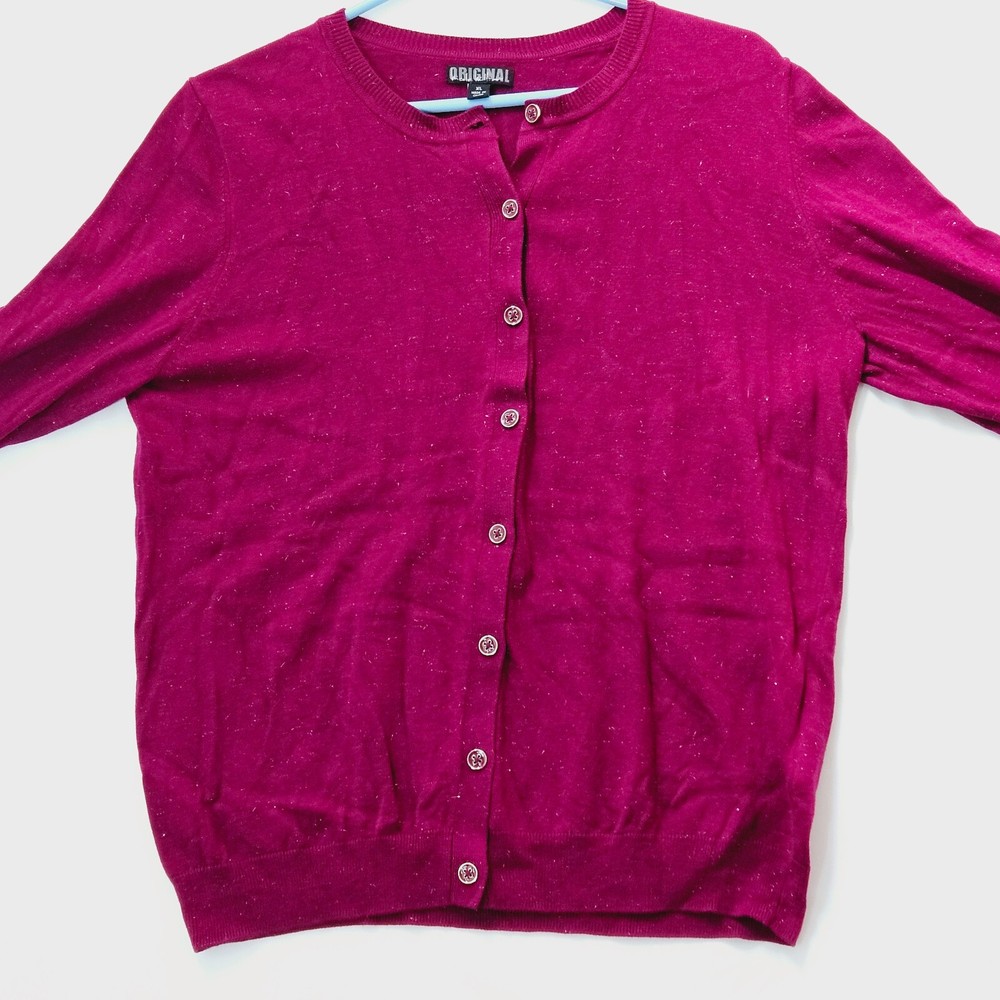 Nicole Miller dark pink tinsel sparkle long sleeve sweater size XL