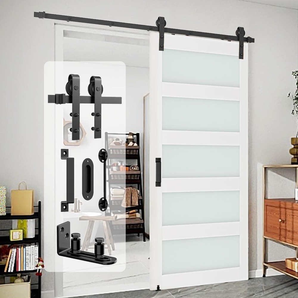 Arti-Life Barn Door Hardware Kit 8FT Heavy Duty Sliding Door Track Kit with F...