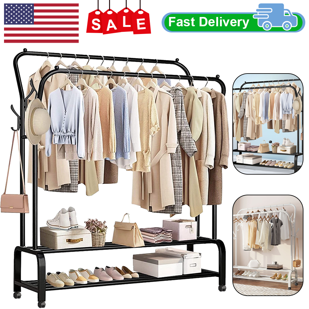 Heavy Duty Garment Rack Rolling Clothing Rack Clothes Rack W/Wheels