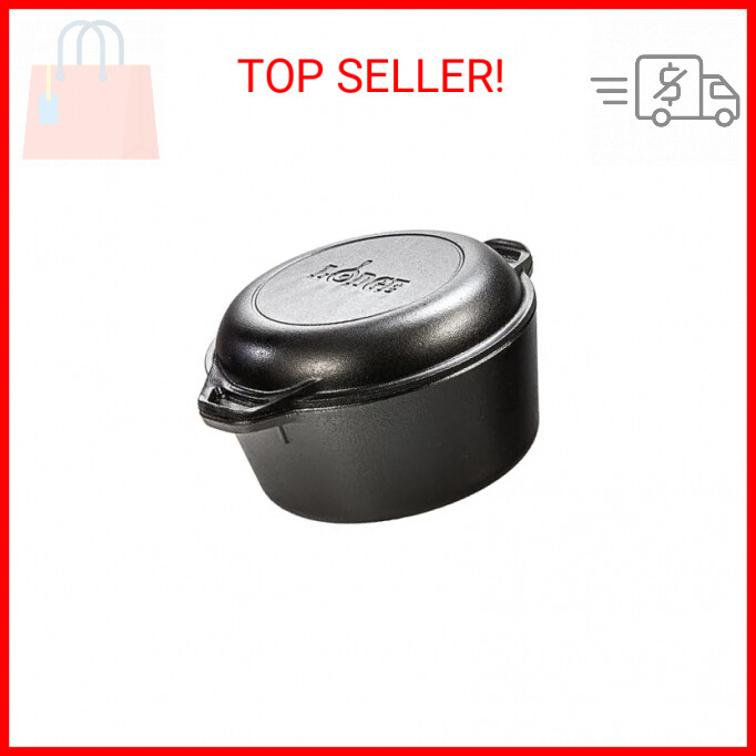 Lodge Pre-Seasoned 5qt Cast Iron Double Dutch Oven with Loop Handles