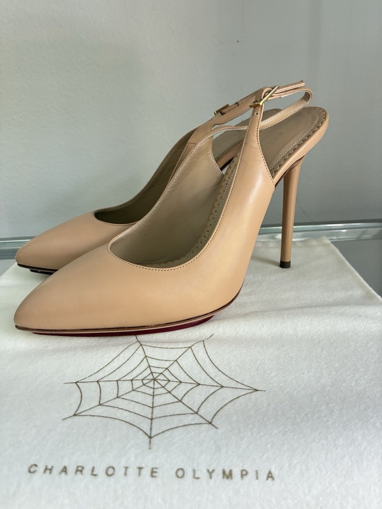 *NEW* Charlotte Olympia 37.5 (fits 37) Nude Leather Slingback Pumps