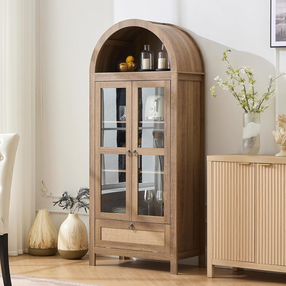 71 Inch Tall Arched Pantry Kitchen Cabinet with Innovative Drawer Storage