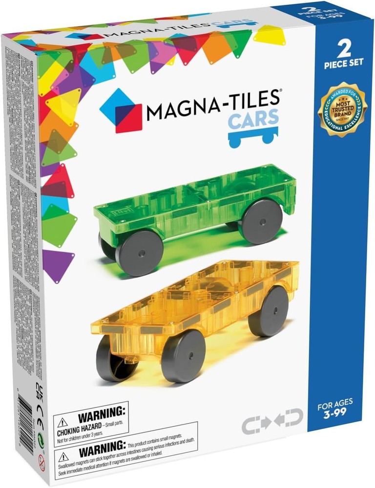 MAGNA-TILES Cars Green Yellow 2-Piece Magnetic Building Set