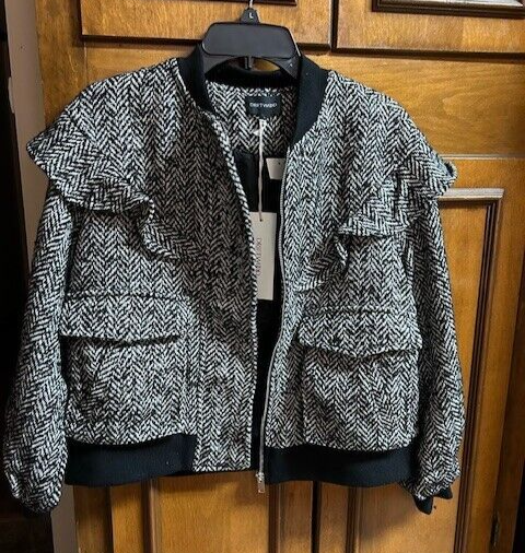 NEW Driftwood Wool Blend Bomber Jacket/Coat Womens SMALL BLACK Herringbone NWT