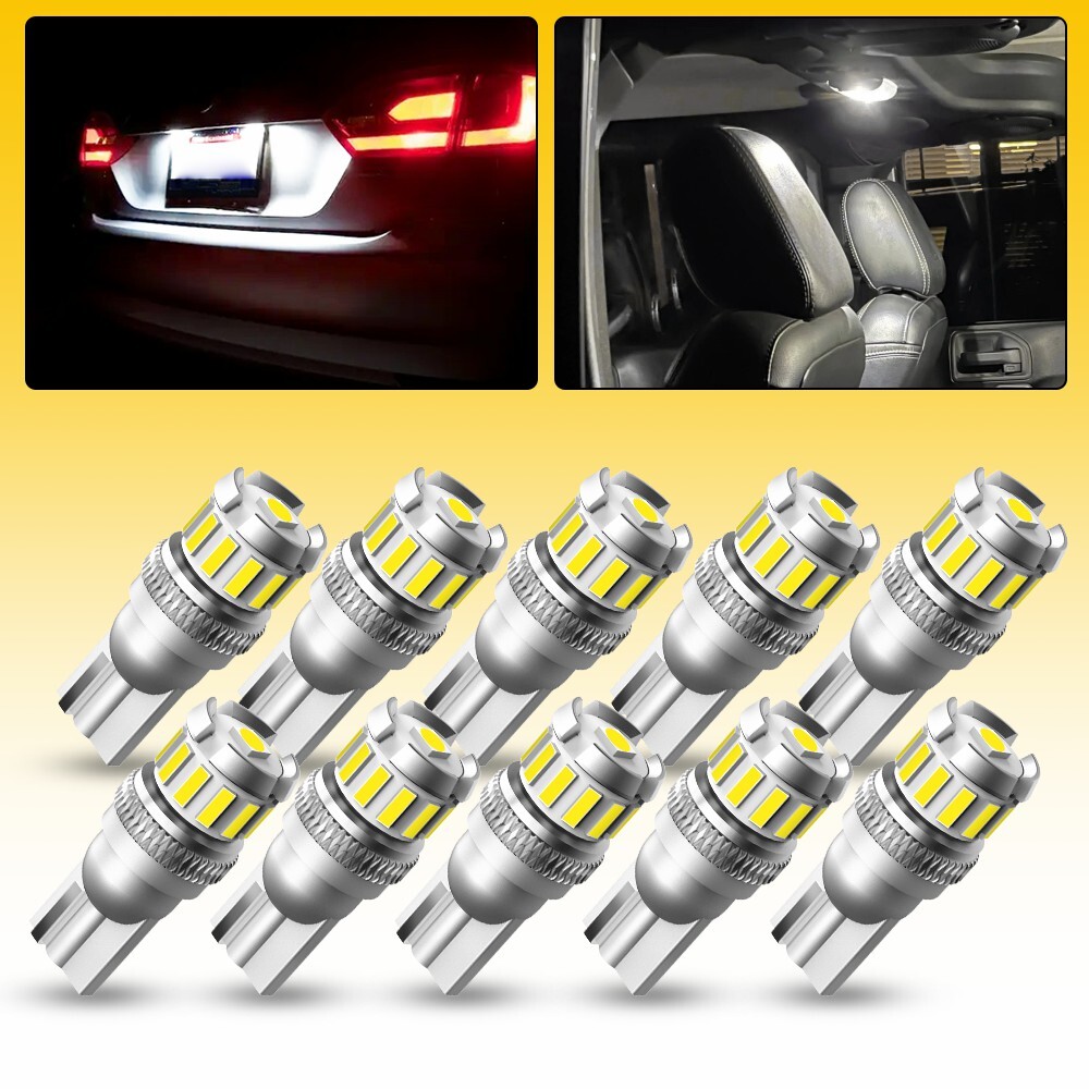 10x AUXITO T10 LED License Plate Light Bulbs 6000K Super Bright White 168 194