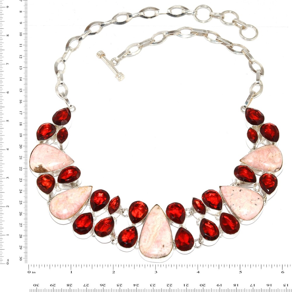 Rhodochrosite Garnet Gemstone Beaded Necklace 16-18 Inches