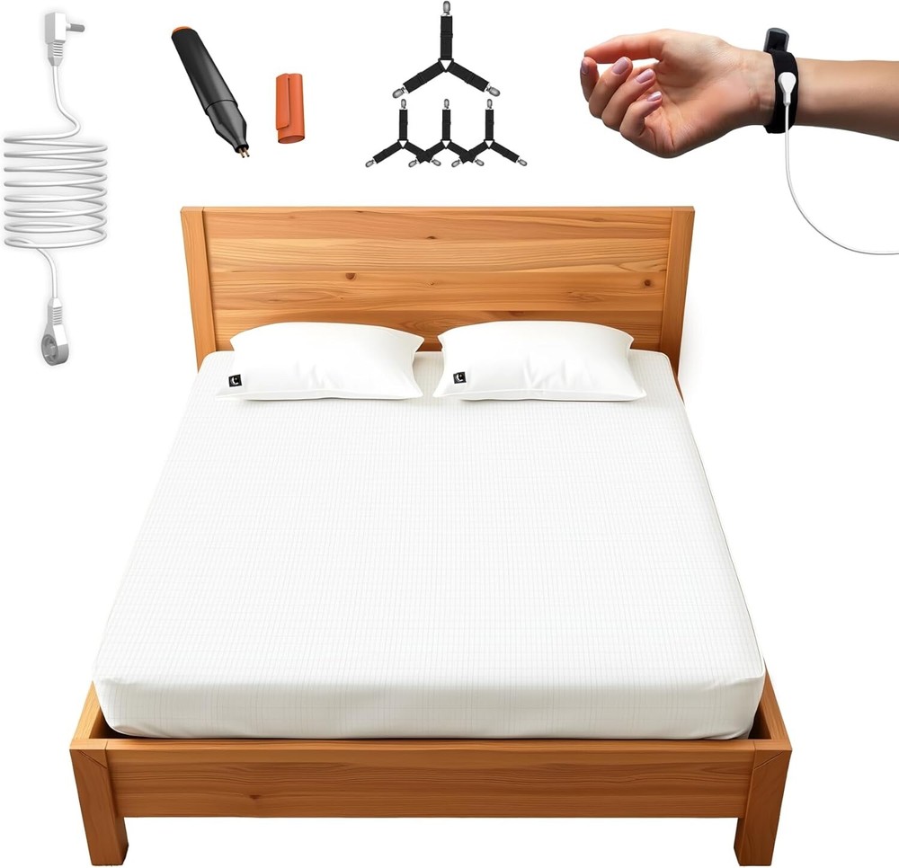 White Queen Grounding Fitted Sheet + Cord, 95% Cotton 5% Silver, 80