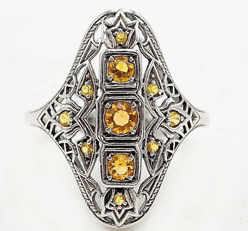 Natural 2CT Citrine Victorian Sterling Silver Ring Size 8 FB2-5 Jewelry