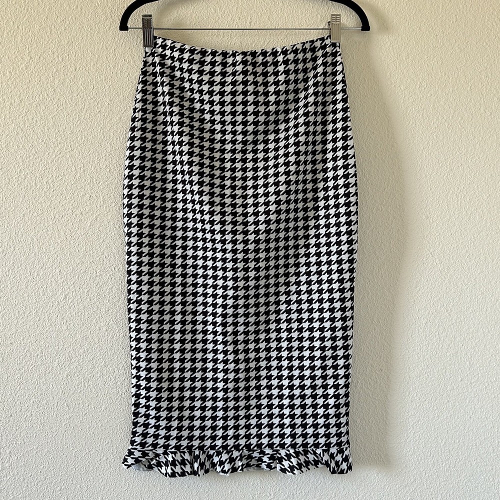 Women's Black White Houndstooth Midi Skirt Rockabilly Pin Up Style Medium Fit