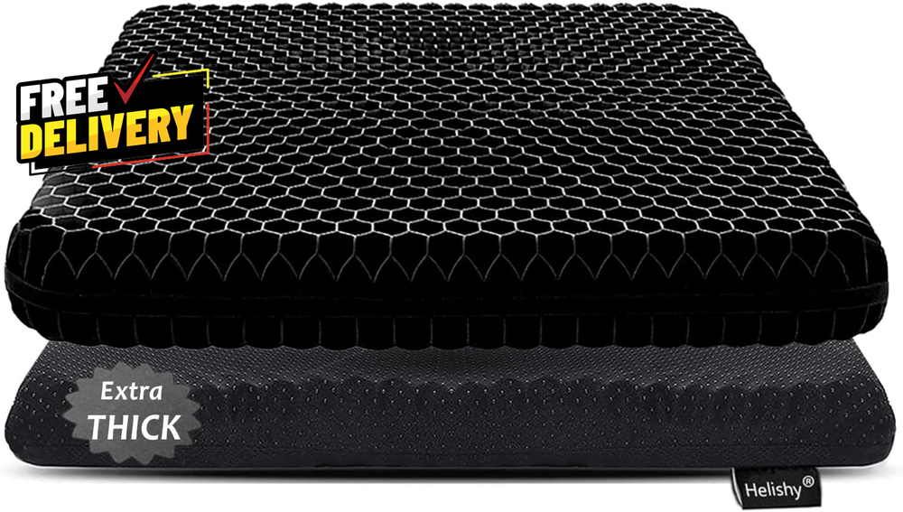 Gel Seat Cushion Extra Thick for Office Wheelchair Car Chair Long Sitting Black