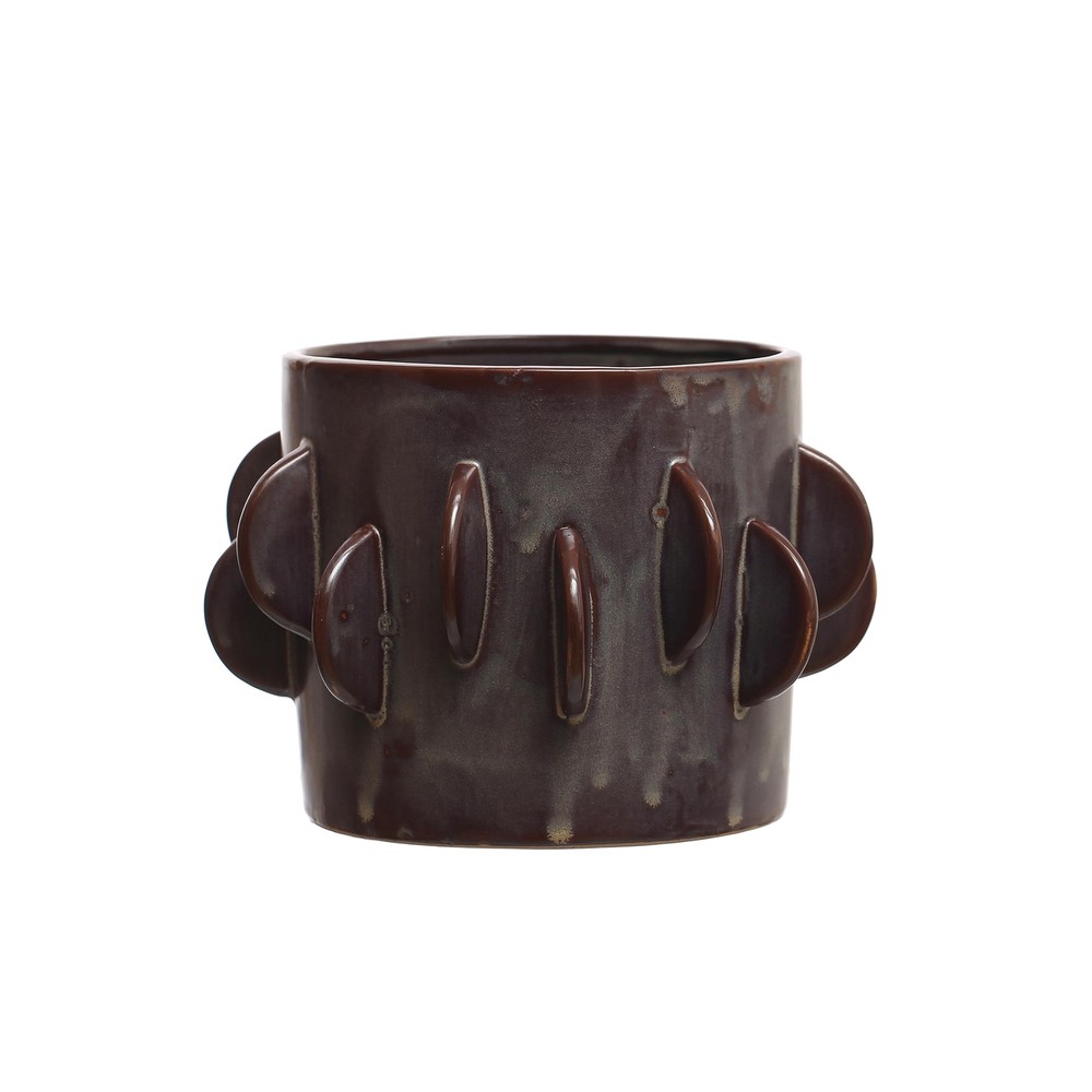 7 Inches Stoneware Planter with Reactive Glaze, Holds 5 Inches Pot, Brown