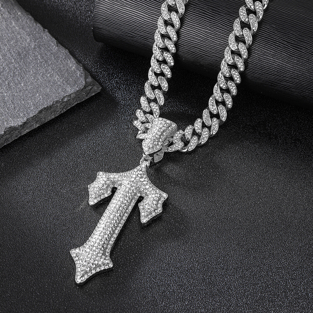 Men's Stainless Steel Full Diamond Cuban Chain Hip Hop Necklace-image