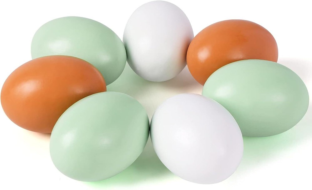 SallyFashion 7 Pcs Wooden Fake Eggs, 3 Colors Wood Eggs for Crafts Fake...