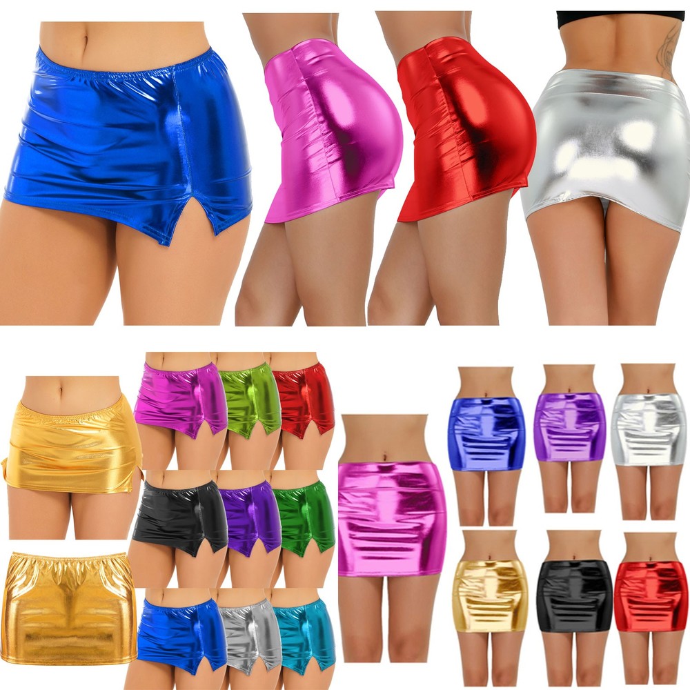 US~ Womens Wetlook Patent Leather Bodycon Mini Pencil Skirt Rave Dance Clubwear