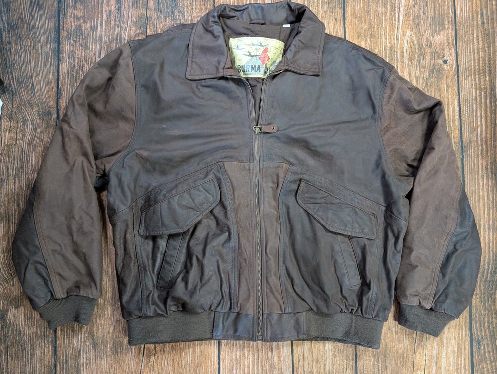 Vintage Leather Bomber Jacket 90s Aviator Flight Burma Run Size XL DISTRESSED #2
