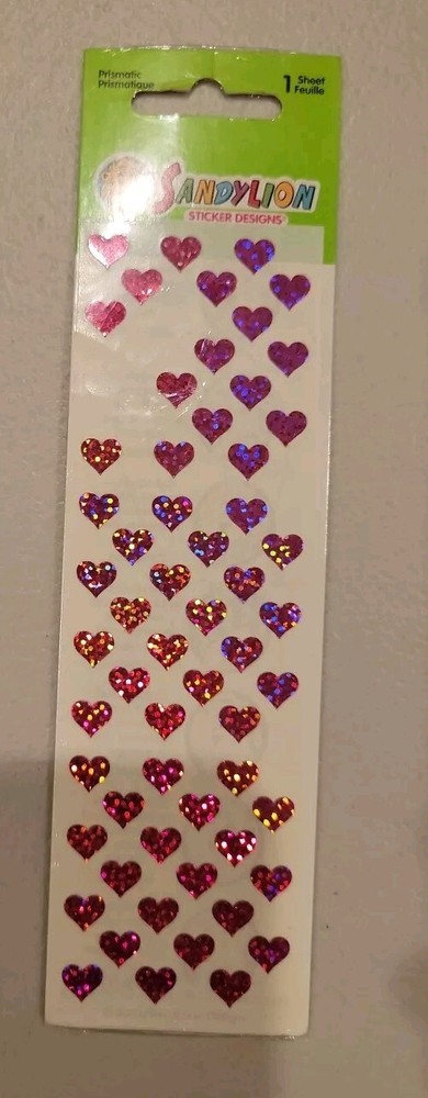 Sandylion Prismatic Small Pink Hearts Stickers Valentine's Day 1 Sheet Used 💖