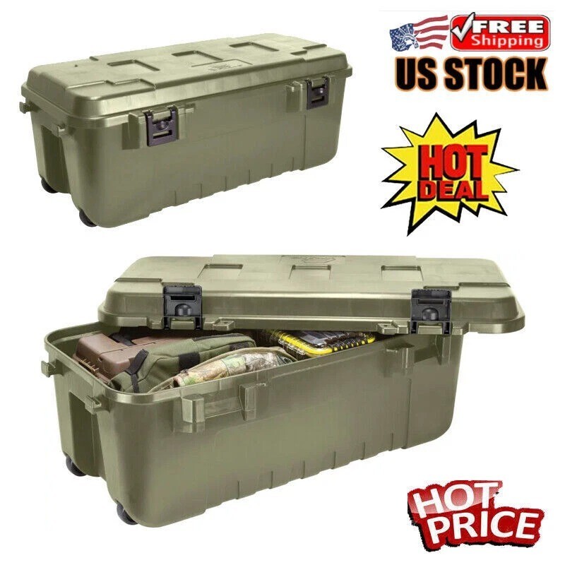Large 108-Quart Lockable Storage Box Trunk with Wheels Containers Organizer