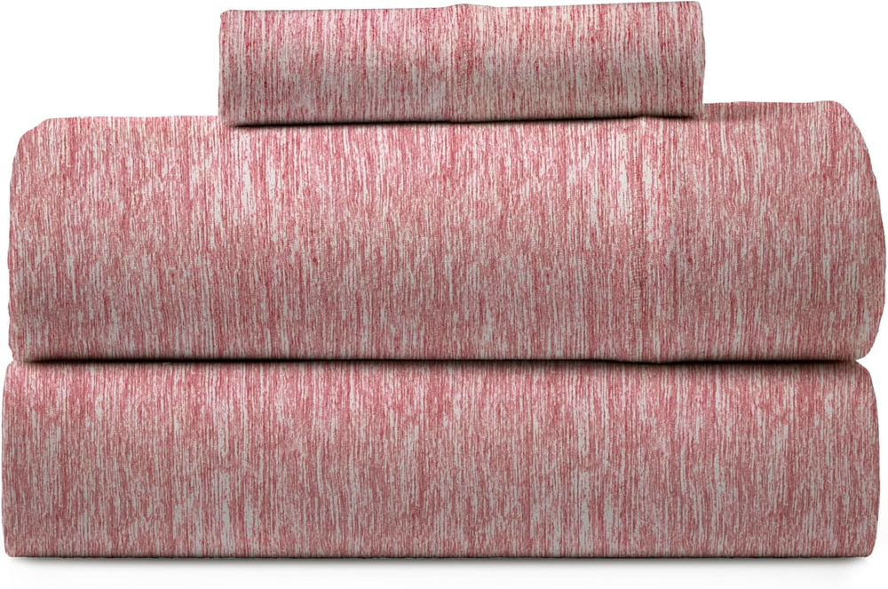 Jersey Knit Twin 3-Piece Sheet Set Christmas Red Space Dyed Cotton Bedding