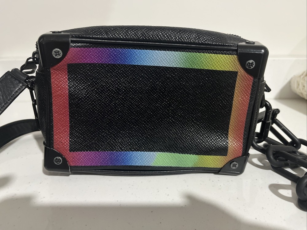 Louis Vuitton Mini Soft Trunk Bag In Black Taiga Leather with Rainbow Trim