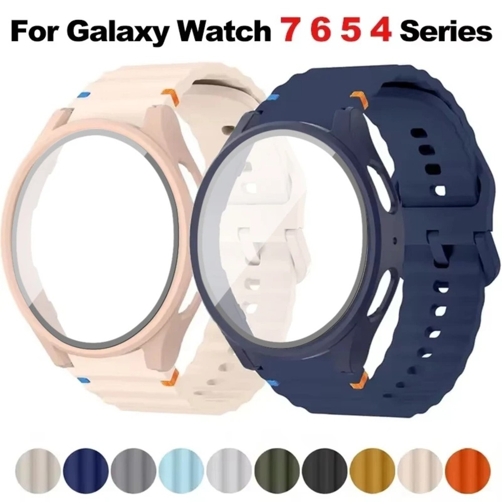 Samsung Galaxy Watch 7 6 5 4 FE 40mm 44mm Silicone Band PC Case Cover Combo
