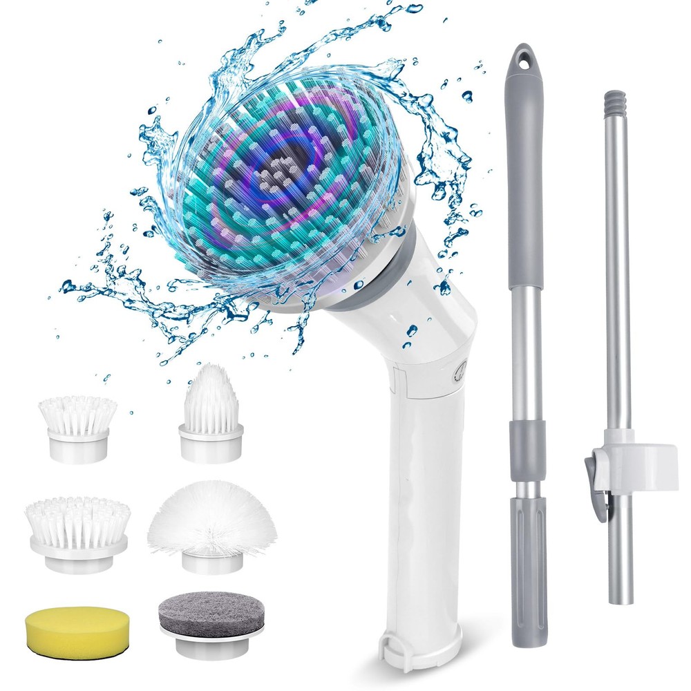 Rechargeable Handheld Spin Scrubber with Extended Long Handle for Deep Cleaning