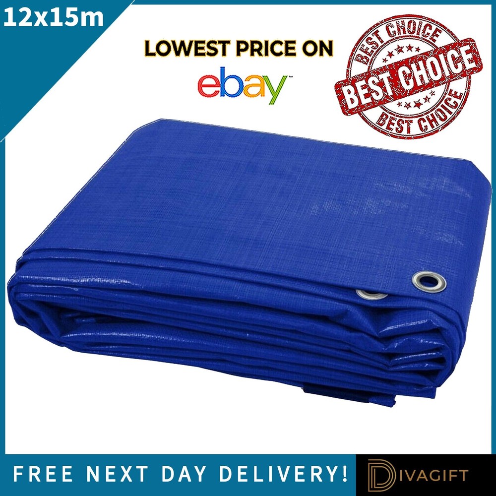 12M x 15M HEAVY DUTY WATERPROOF TARPAULIN EYELETS COVER GROUND SHEET TARP NEW