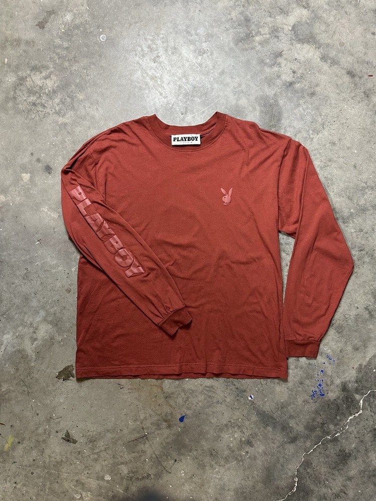 Playboy By Pacsun Men’s Size Large Long Sleeve Crew Neck Tee In Maroon Street