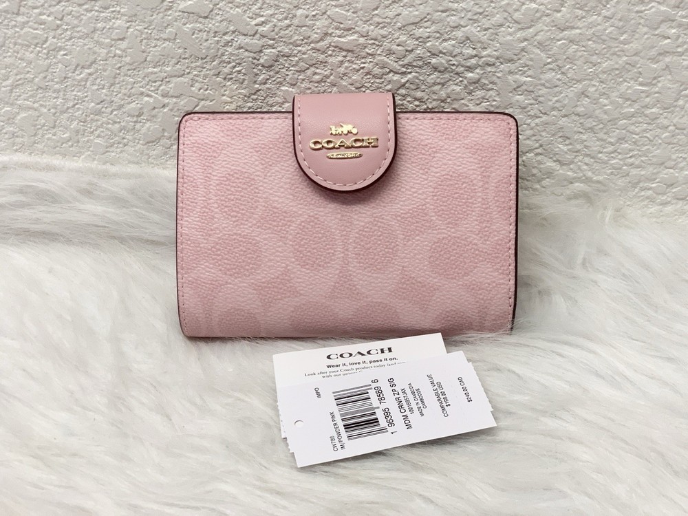 NWT Coach Medium Corner Zip Wallet Signature Canvas Powder Pink CW786  