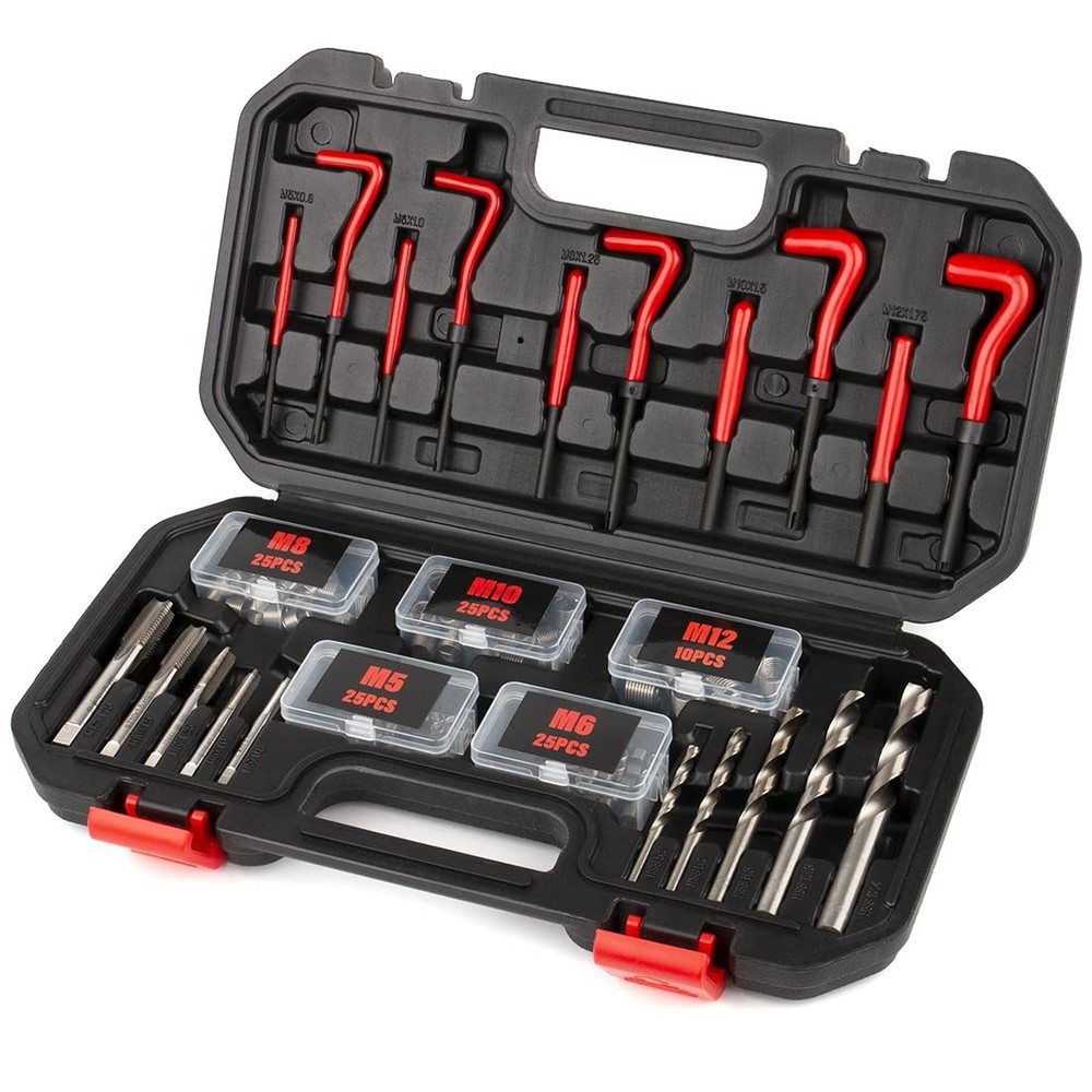 131PCS Thread Repair Kit, HSS Drill Helicoil Repair Kit SAE&Metric M5