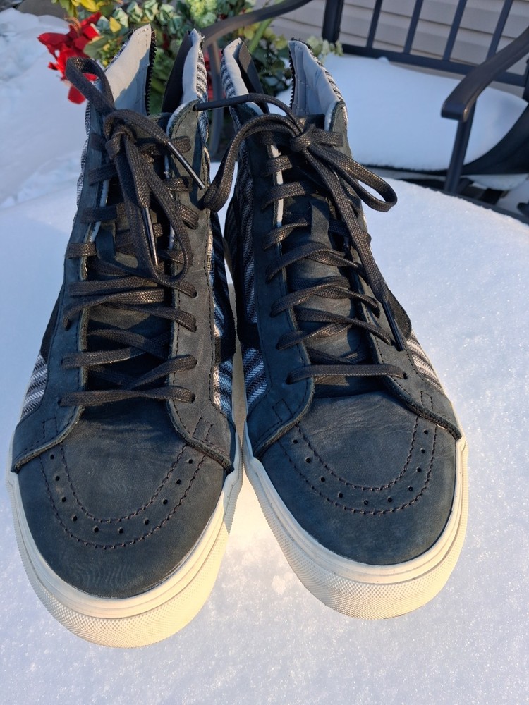 VANS Customs SK8-Hi Black Gray Stripe High Top Sneakers Shoes Zip Back Men’s 10