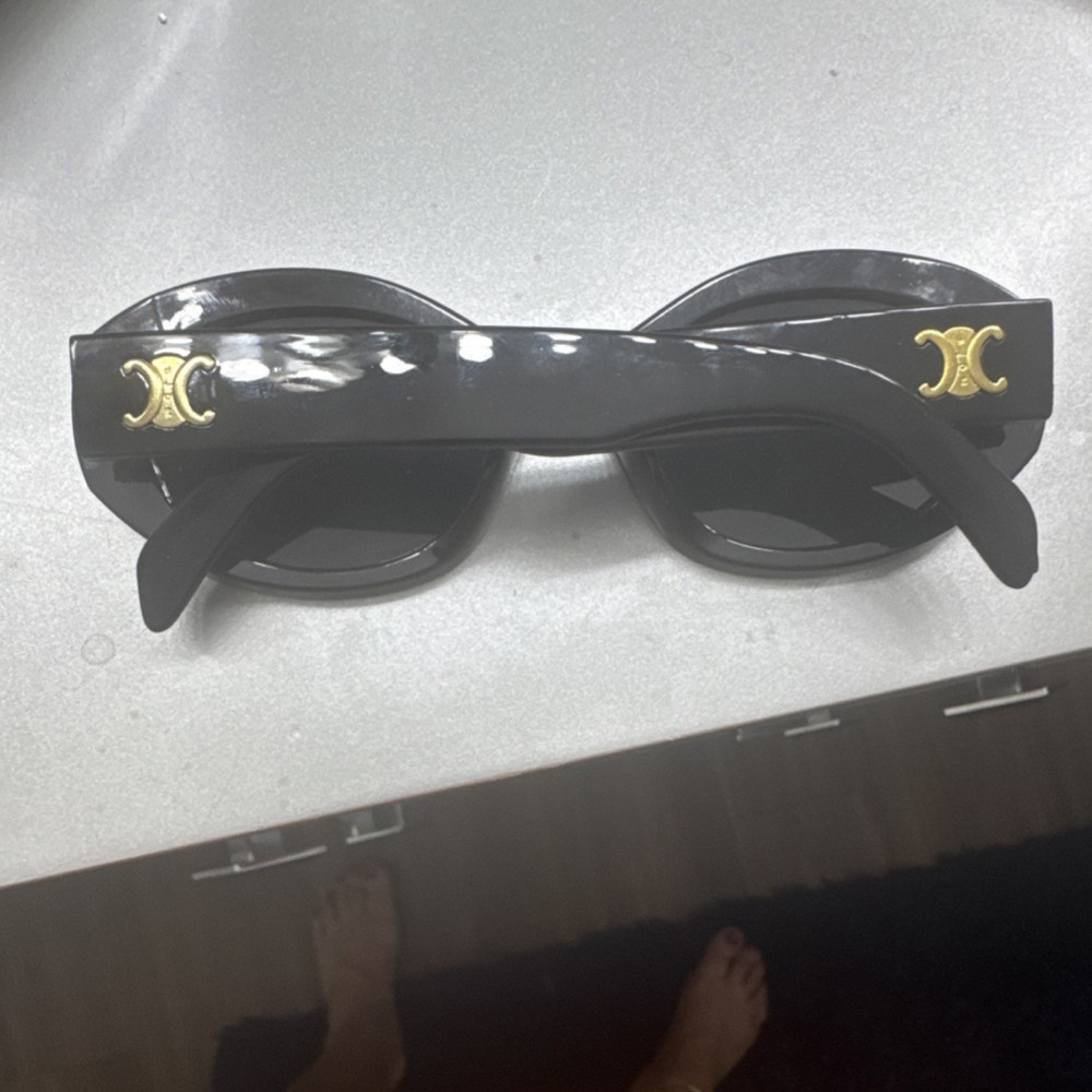 CELINE Oversized Black Oval Sunglasses Women Gold Accents Designer Plastic