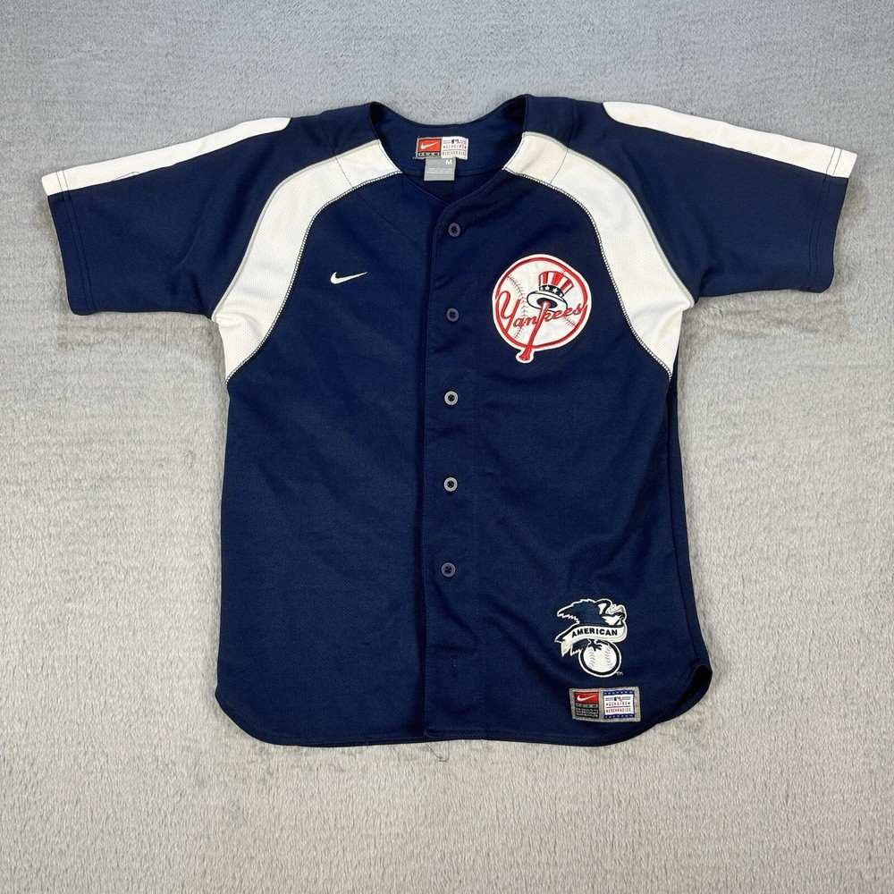 Nike New York Yankees boys Medium Blank jersey stitched embroidered navy blue