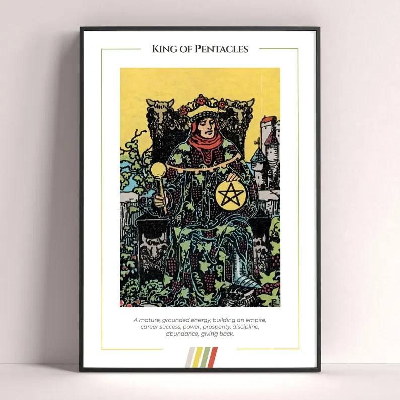 King of Pentacles Tarot Card Art Print and Digital Download Poster
