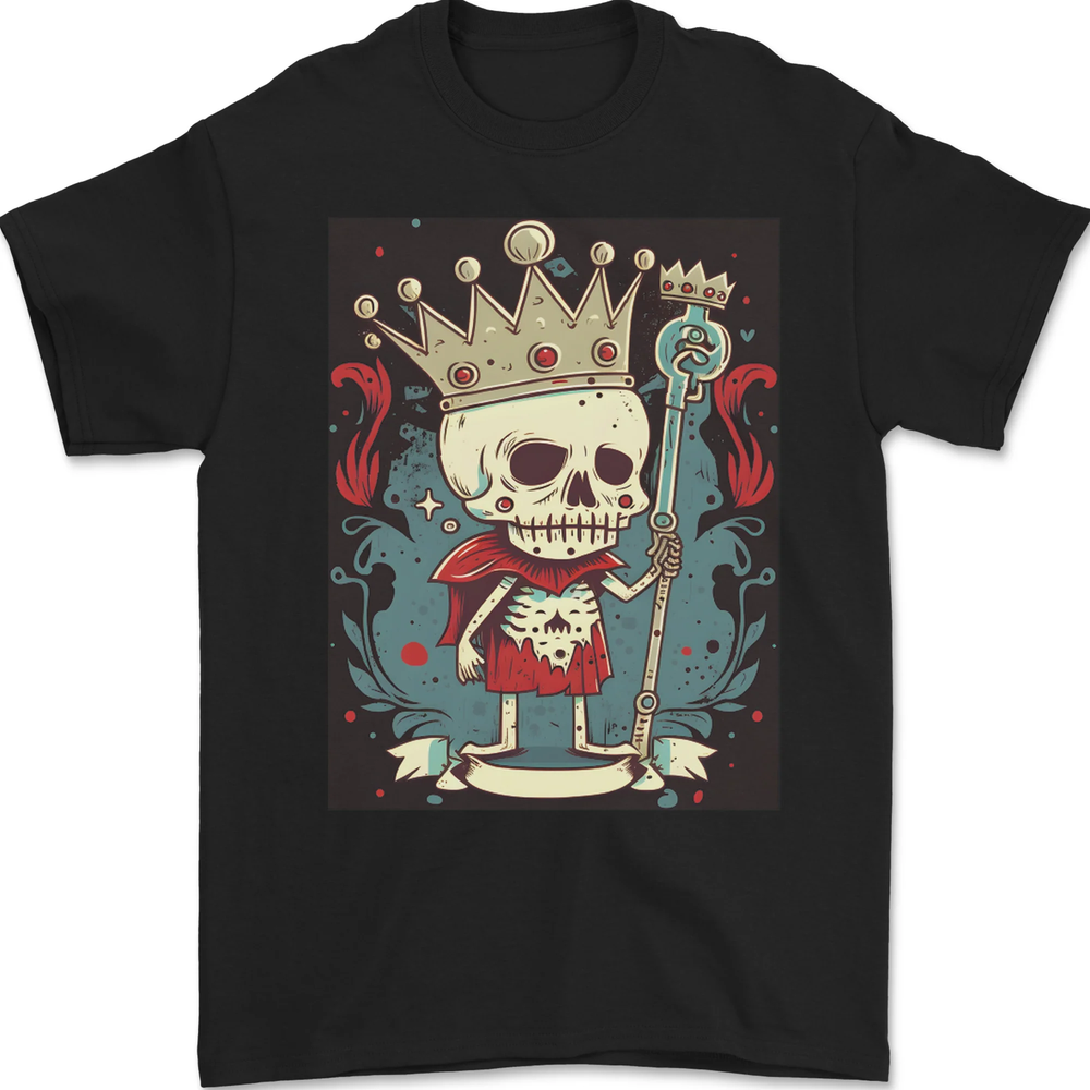 A Vintage Style Skeleton Retro King Skull Mens T-Shirt 100% Cotton