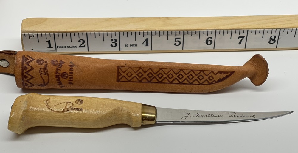 Rapala J. Marttiini Finland Fillet Knife with Leather Sheath Wood Handle Stainless Steel Blade Fishing