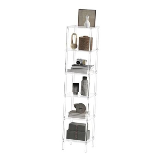 6 Tier Square Acrylic Bookshelf, Small Bookcase with Acrylic Fittings for