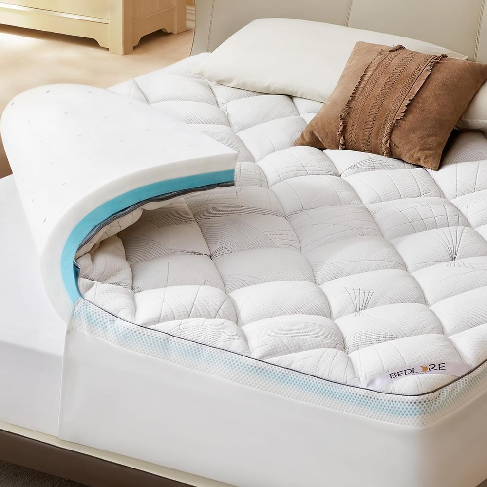 Bedlore 4-Inch Twin Mattress Topper for Back Pain Relief - Dual Layer Support in White