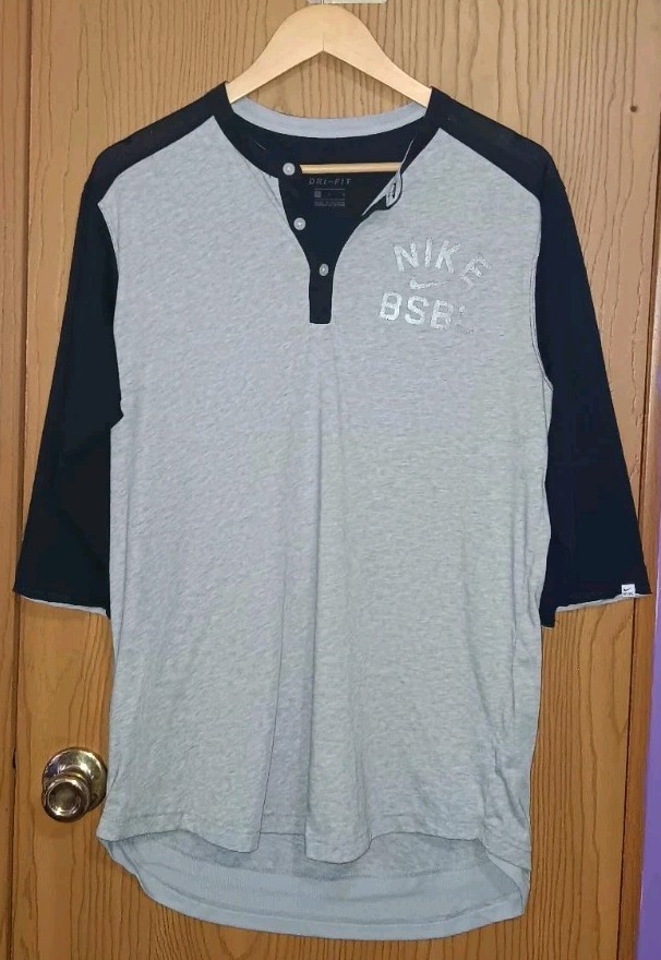 Nike Dri Fit BSBL Henley 3/4 Sleeve Baseball Style Shirt Mens Size Large...
