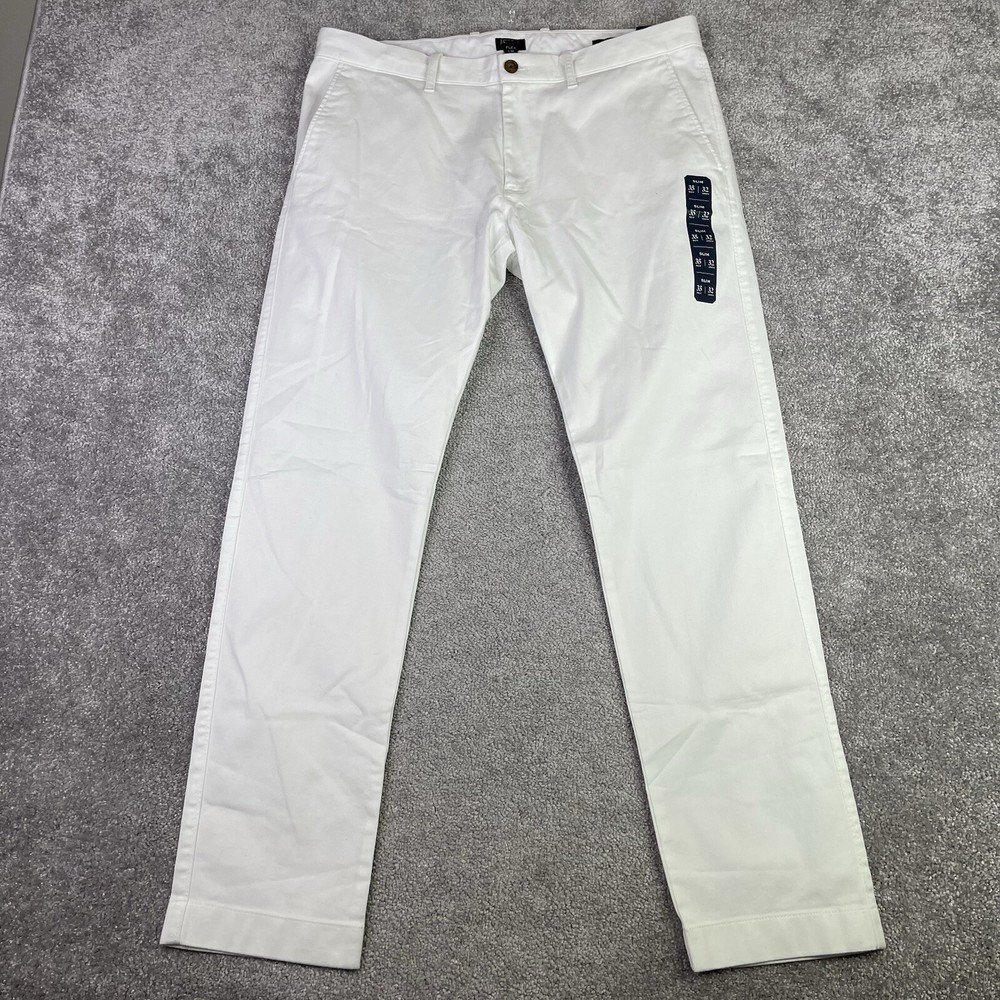 J. Crew Factory Pants Mens 35X31.5 White Slim Fit Flex Chino H3167 Preppy Casual