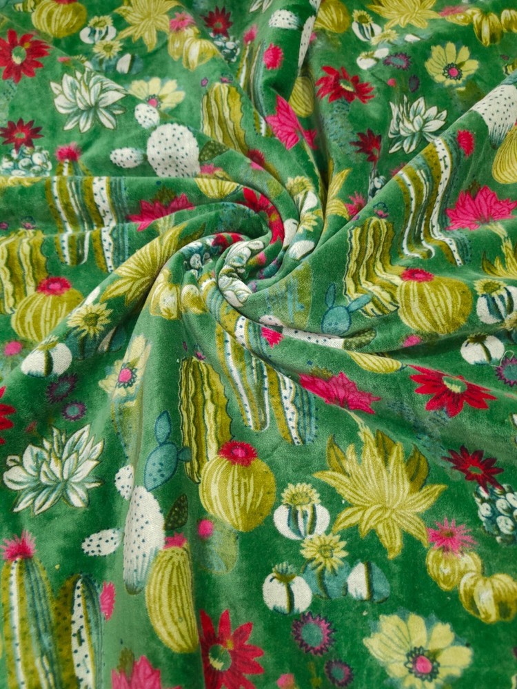 Green Color Luxury Soft Velvet Floral Indian Dress Sewing Upholstery Fabric
