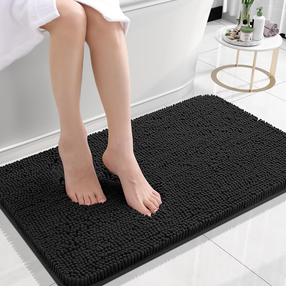 Soft Absorbent Chenille Bath Rug 24x16 with Non-Slip Rubber Backing