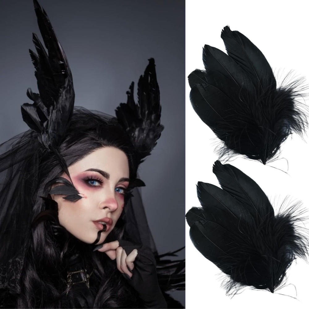 2Pcs Black Feather Hair Clip Crow Feather Hairgrip Hair Accessories for Women...