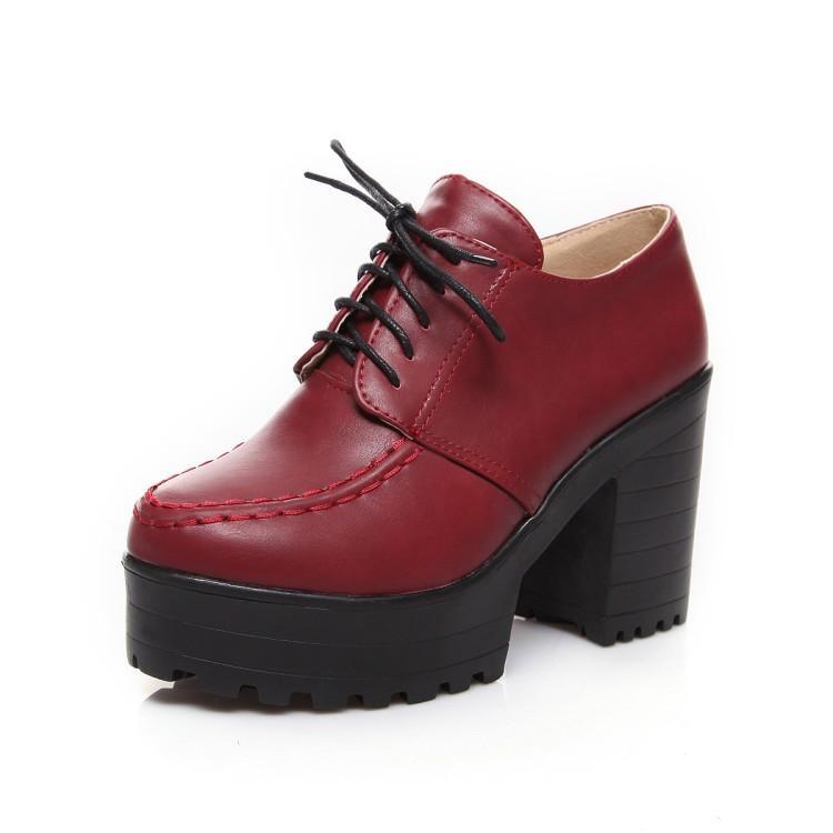 Women's Chunky Heel Round Toe Platform Lace Up Ankle Boots