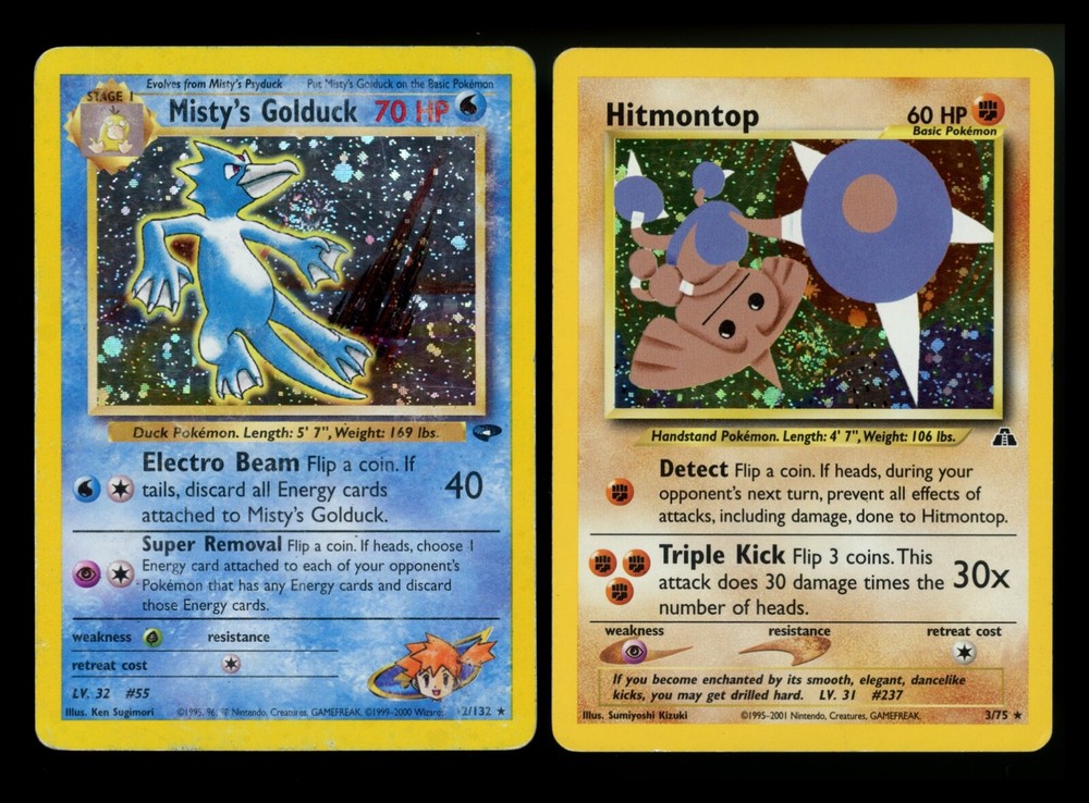 Misty's Golduck 2/132 Gym Hitmontop 3/75 Neo Holo Vintage Pokemon Card Lot WOTC
