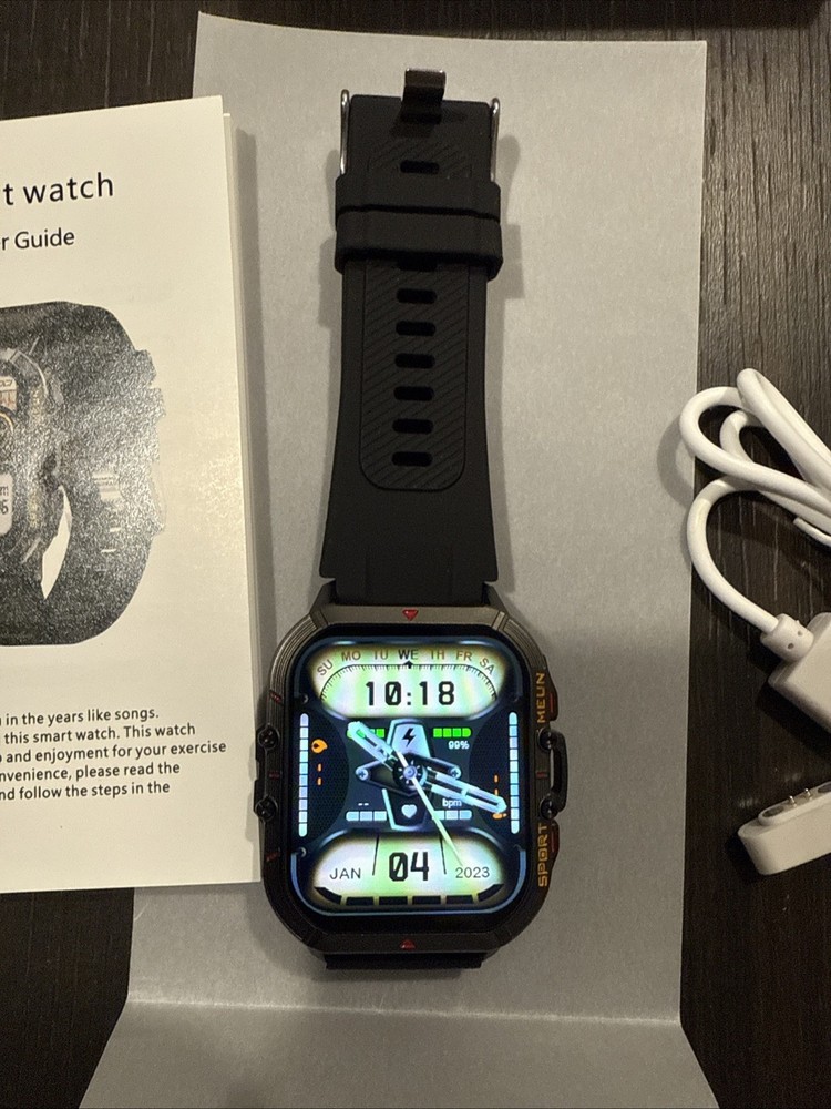 Military Smartwatch 55 mm Black Case Black Silicone Watch for Men