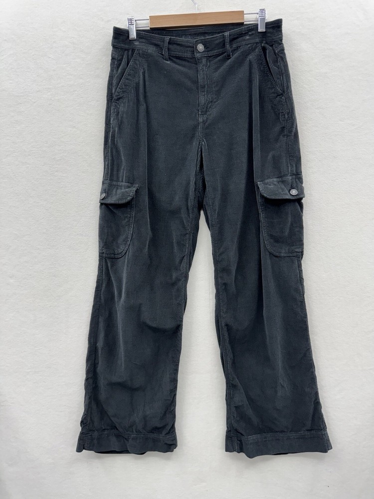 American Eagle Women’s 10 High Rise Baggy Wide Leg Corduroy Pants Cargo Black